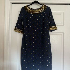 Gretchen Scott Designs Navy Dress with Gold Accents